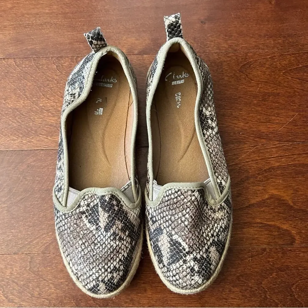 Clarks Azella Major Espadrille Slip-On Loafers, Faux Python Snakeskin, Size 9